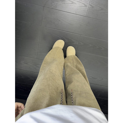 卡其色卫裤男女款秋季暗纹斜切微喇裤子美式高街重磅直筒运动裤