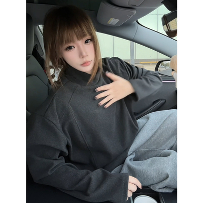 裁片解构内搭半高领长袖T恤男秋冬新款保暖宽松青少年德绒打底衫