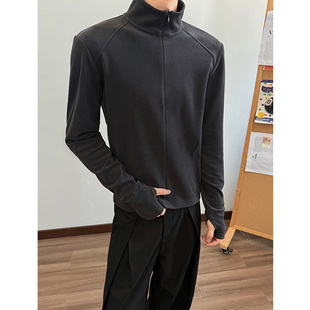 美式黑色半拉链德绒打底衫男款秋冬保暖内搭卫衣cleanfit长袖t恤