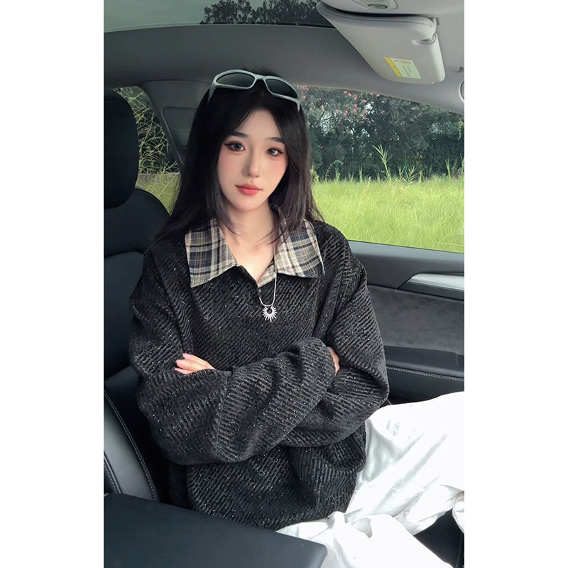 美式复古重磅雪尼尔卫衣男款秋季小香风针织长袖t恤慵懒风polo衫