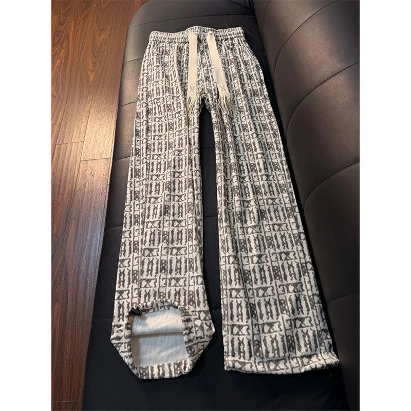 美式扎染格子卫裤男款春季慵懒风垂感直筒裤vintage宽松休闲裤子