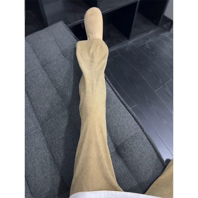 卡其色复古暗纹斜切卫裤男秋美式高街运动裤子宽松垂感微喇直筒裤