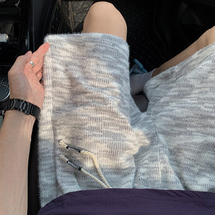 复古扎染针织中裤 糯米毛彩虹短裤 美式 多巴胺穿搭休闲五分裤 男夏季