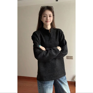 美式正肩亨利衫男款长袖t恤秋冬上衣内搭潮牌肌理提花Polo卫衣男