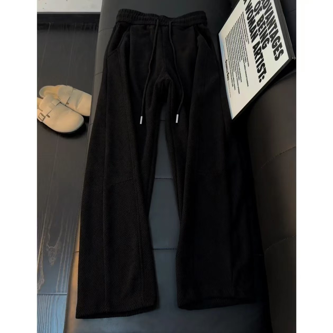 黑色弯刀卫裤男女款秋冬加厚重磅裤子垂感高级感宽松美式休闲长裤