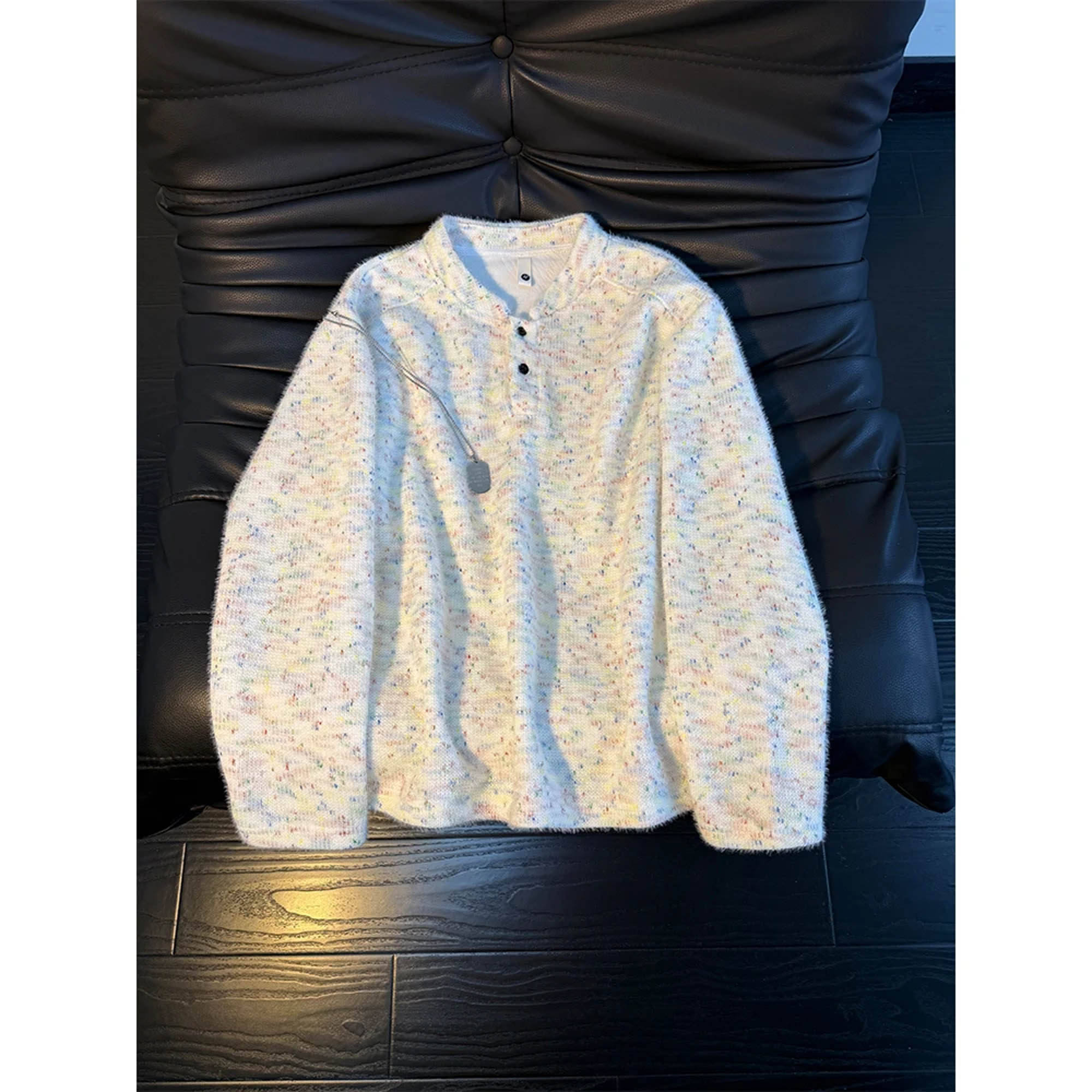 彩色美式亨利领针织卫衣男款冬季加绒厚痞帅高级感内搭长袖打底衫