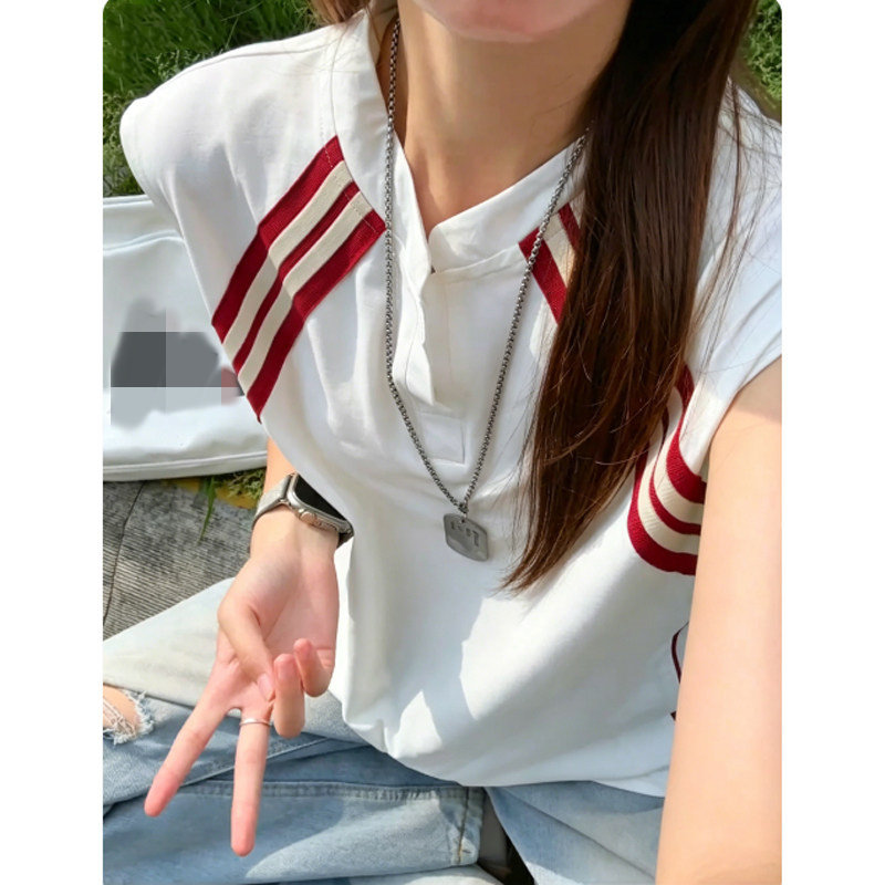 美式撞色条纹坎肩背心男夏薄款外穿亨利无袖t恤速干透气羽毛球服