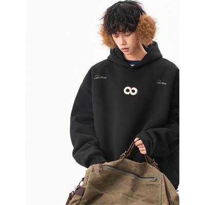 420G重磅数字刺绣连帽卫衣男女秋季潮牌宽松情侣套头衫加绒帽衫