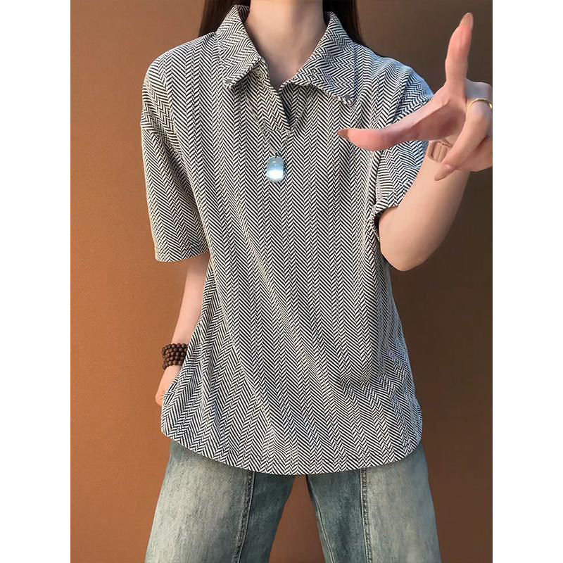 美式海鸥领polo衫短袖男款夏季高级感鱼骨纹翻领T恤cleanfit半袖