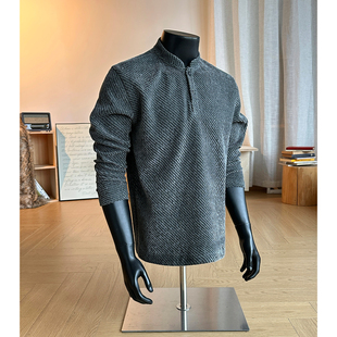 美式正肩亨利衫男女款长袖t恤秋冬上衣内搭潮牌肌理提花POLO卫衣