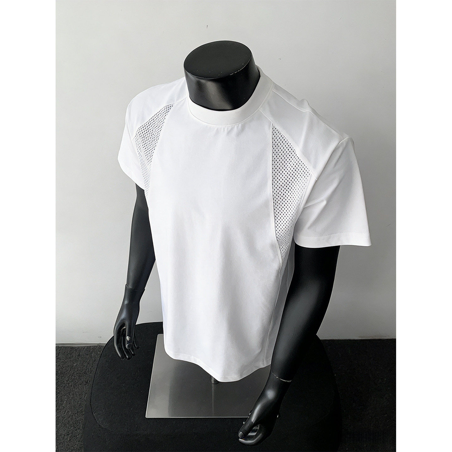 白色网眼拼接正肩t恤男夏季美式冰丝凉感运动速干短袖高级感半袖