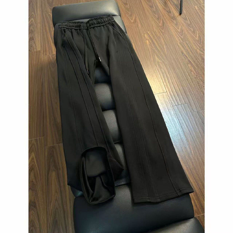 黑色弯刀斜切微喇卫裤男款春季cleanfit直筒显腿长裤子休闲运动裤