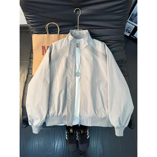 浅灰色bomber解构工装外套男春季美式立领廓形棒球服短款飞行夹克