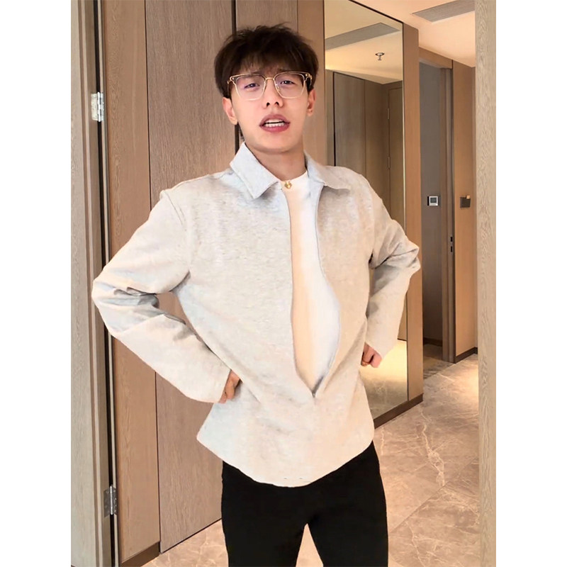 假两件半开衫拉链卫衣男款春季美式翻领polo衫高级感廓形正肩外套