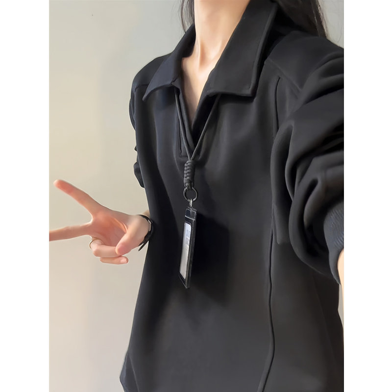 美式正肩长袖polo衫女早秋薄款卫衣cleanfit高级感翻领内搭打底衫