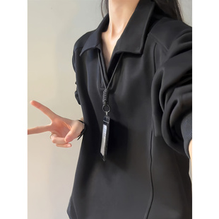 美式正肩长袖polo衫女早秋薄款卫衣cleanfit高级感翻领内搭打底衫