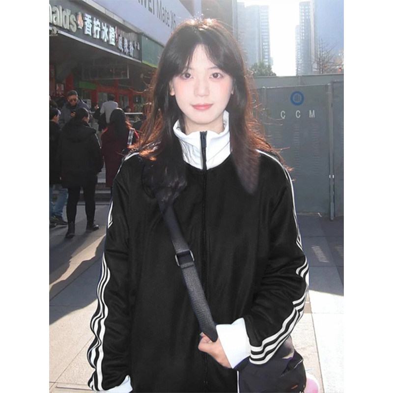 韩系三条杠外套男女款秋巨好看的早秋夹克棒球服运动上衣秋季穿搭