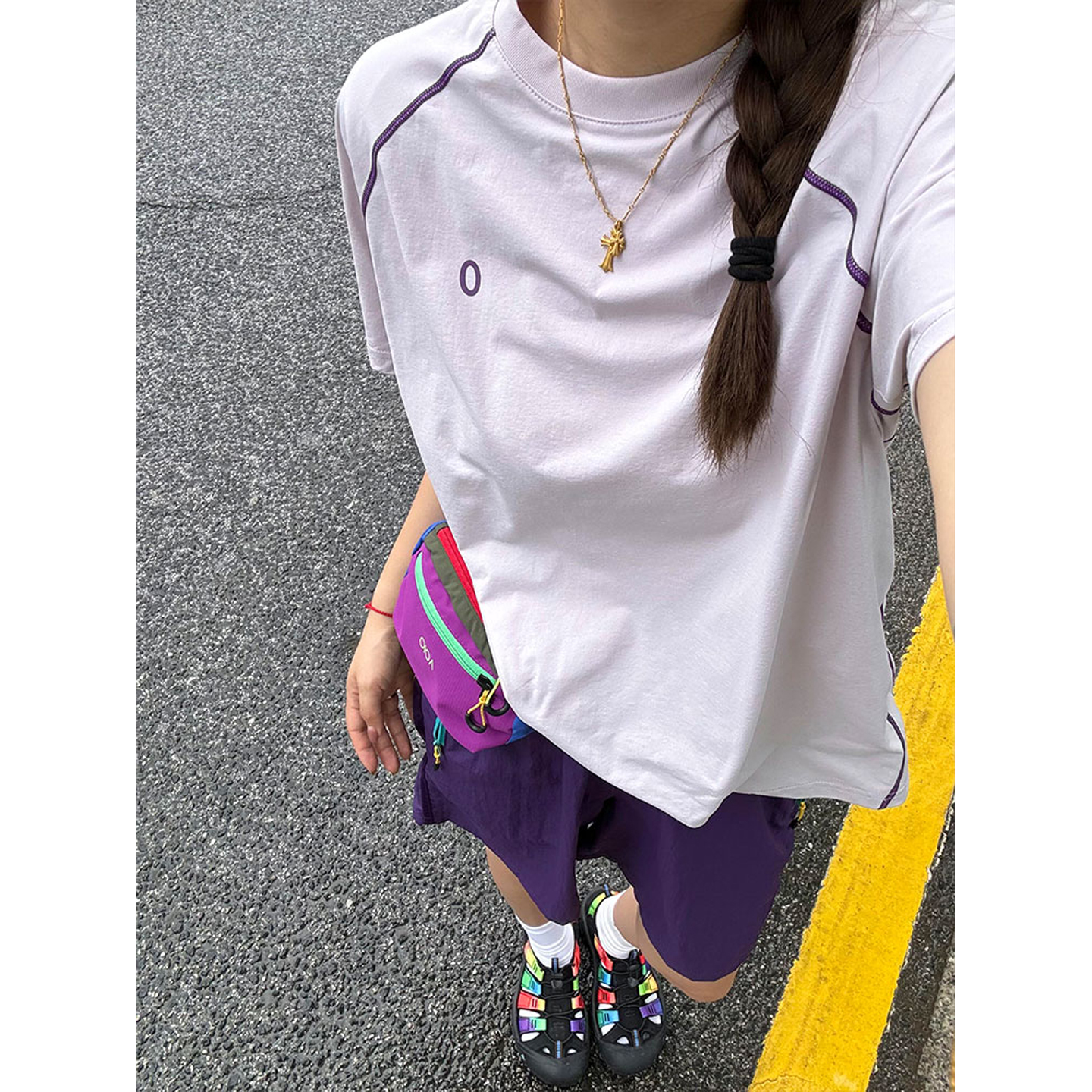 粉紫色速干短袖男女夏季薄款正肩T恤凉感山系户外运动套装骑行服