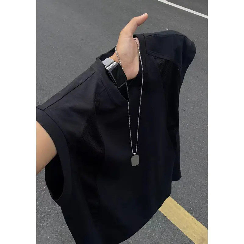 美式解构网眼速干坎肩背心男款夏潮牌高级感健身运动凉感无袖T恤