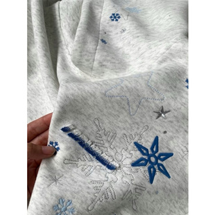 美式复古雪花刺绣连帽卫衣男女春秋季薄款设计感小众灰色外套上衣