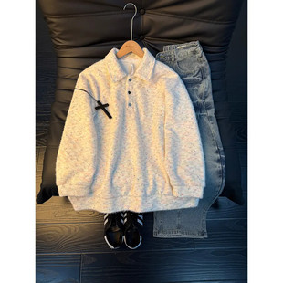 彩色小香风毛绒polo领卫衣男款冬季加绒保暖长袖高级感内搭打底衫