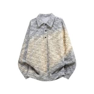 灰色Polo领针织衫男女秋冬加绒加厚款长袖内搭慵懒高级感情侣毛衣