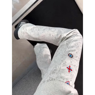 美式扎染刺绣弯刀卫裤男款冬季健身运动加绒裤子设计感小众直筒裤