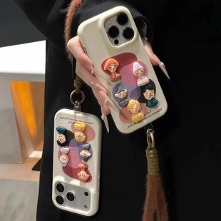 色块小人偶公仔适用苹果17手机壳iPhone16新款 vivox300华为nova14皮纹OPPOfindx9红米k90promax情侣女1加ACE6