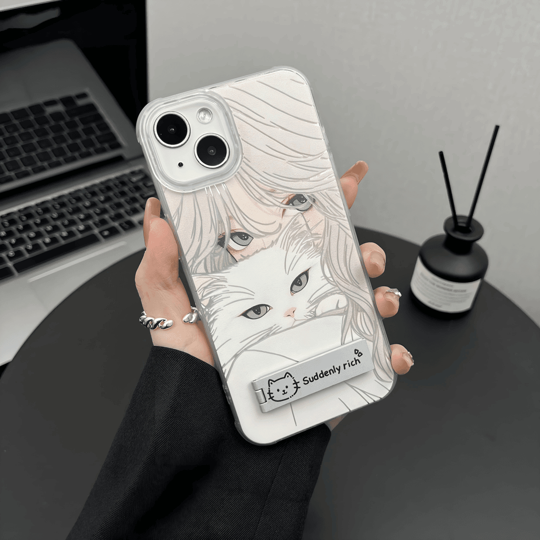 羽纱抱猫女孩适用苹果15手机壳