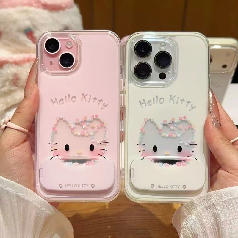 镂空碎花猫咪支架适用苹果17手机壳iPhone16/15/14promax新款vivox300华为nova15可爱OPPO小米17三合一mate80