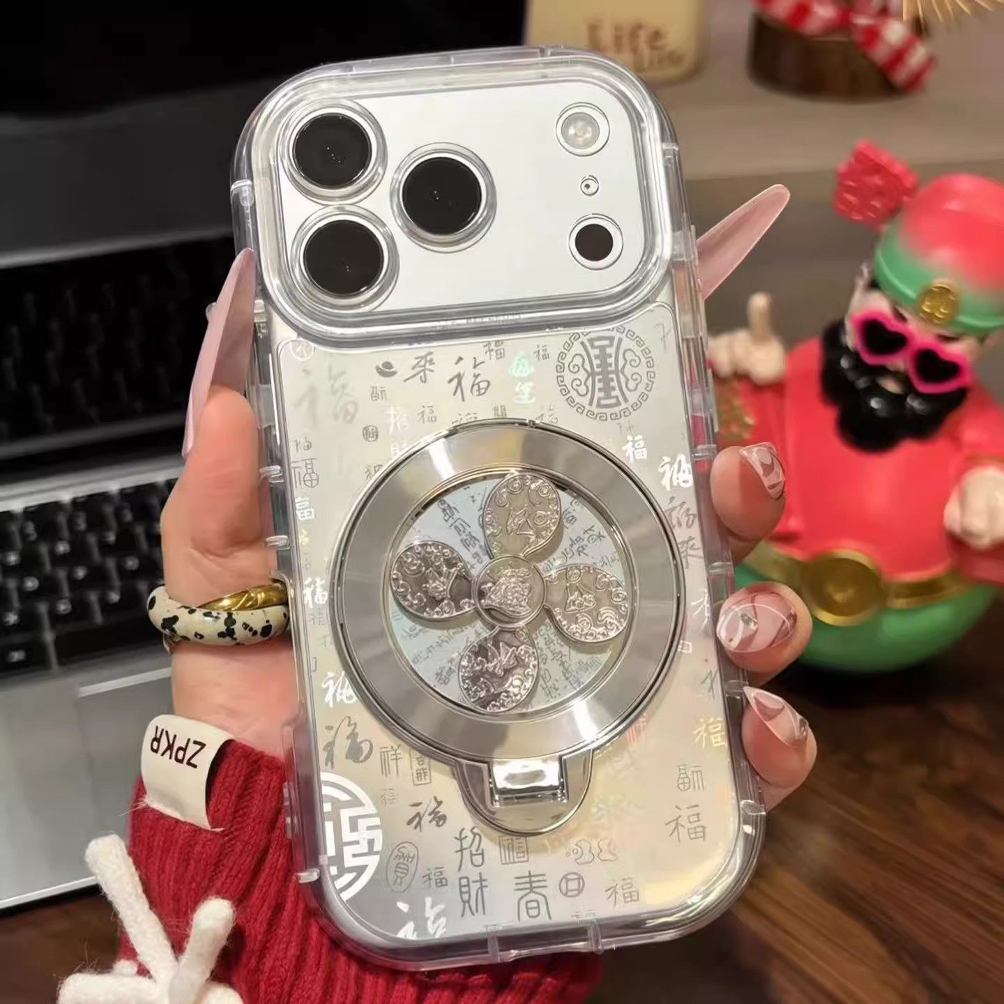 百福图风声水起旋转支架适用苹果17手机壳iPhone16/15/14PROMAX新年华为mate80国风nova14高级reno15女小米17