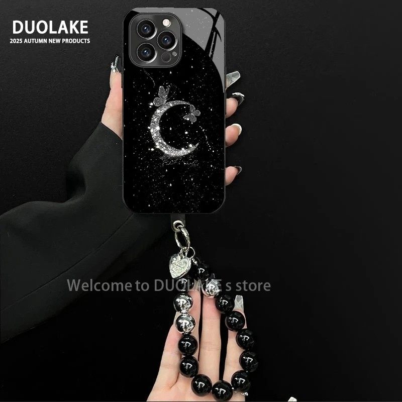 黑色星河月亮适用苹果17手机壳iPhone16/15Promax新款华为nova14高级OPPOmate70电镀玻璃vivos30女红米k80pro