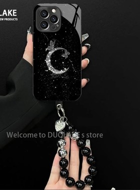 黑色星河月亮适用苹果17手机壳iPhone16/15Promax新款华为nova14高级OPPOmate70电镀玻璃vivos30女红米k80pro