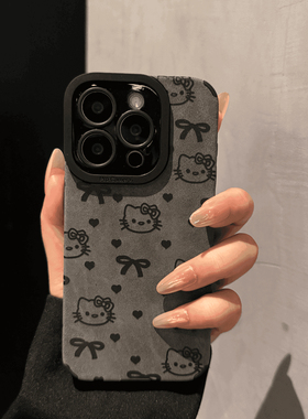 线条蝴蝶结Kitty适用苹果16promax手机壳华为nova13新款mate60卡通vivox200毛绒reno12小米15pro防摔s19/s18e