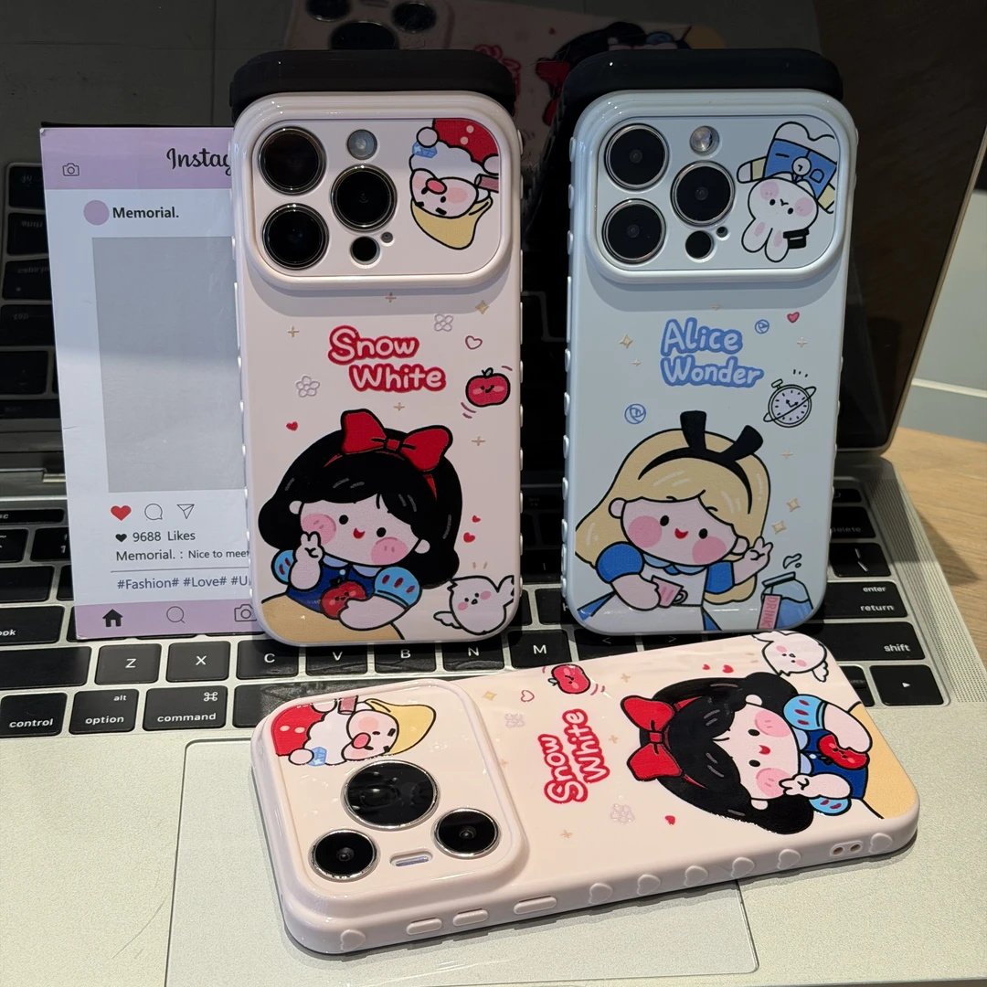 爱丽丝白雪公主适用苹果16手机壳秒变17大视窗iPhone15/14侧边爱心vivos30小米17promax闺蜜女OPPOreno15防摔