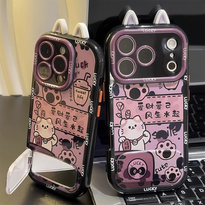 招财猫耳朵支架适用苹果17手机壳