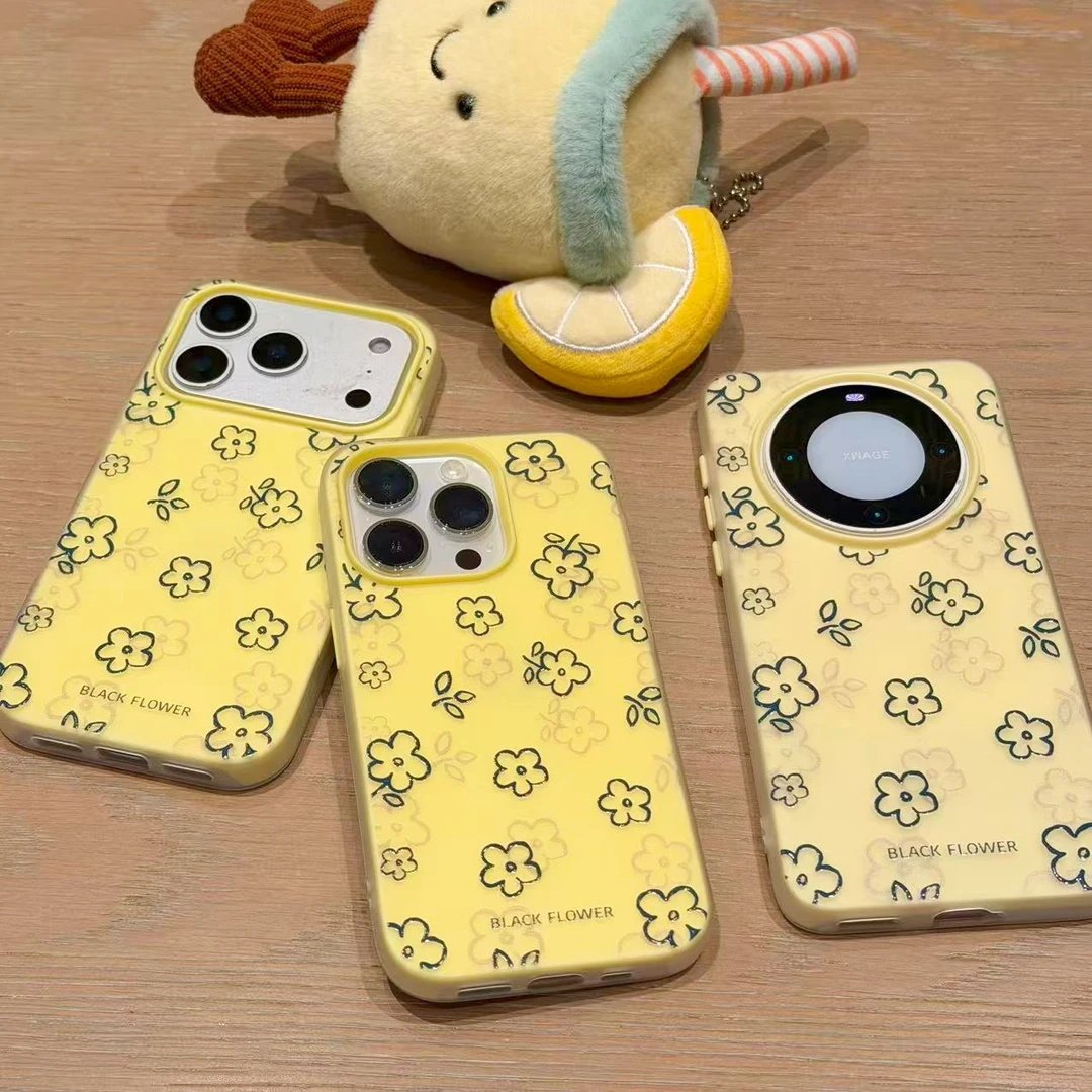 ins韩系蓝色小花适用苹果17手机壳iPhone16/15/14/13Promax新款1加ACE6t华为mate80二合一vivos50女小米17pro