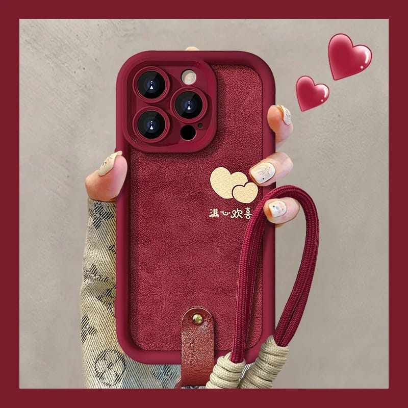 酒红色满心欢喜适用苹果16promax手机壳iPhone15华为pura70新款VIVOs19防摔OPPOreno12红米note14pro荣耀x60i,3C数码配件,手机保护套/壳,淘宝优惠券,粉丝福利购,淘宝优惠卷