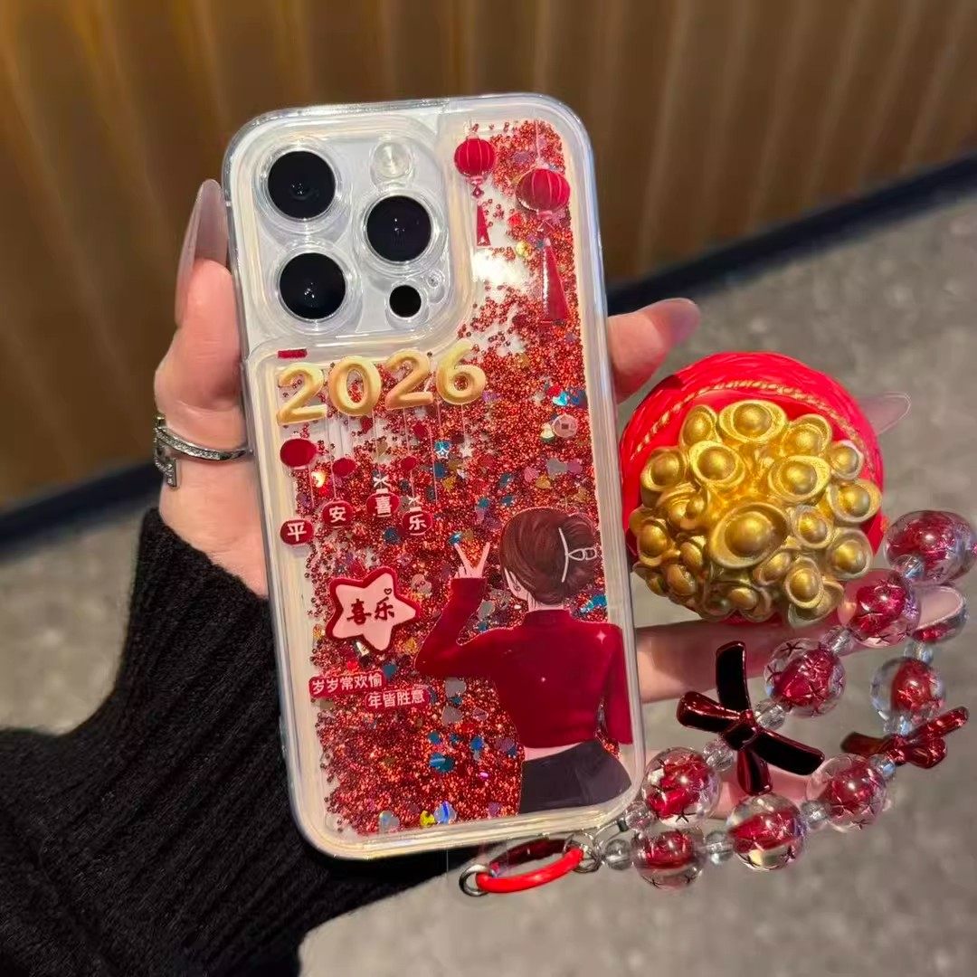 新年红色2026岁岁常欢愉适用苹果17promax手机壳iPhone16/15流沙壳华为mate80喜庆nova13本命年reno15红米k90