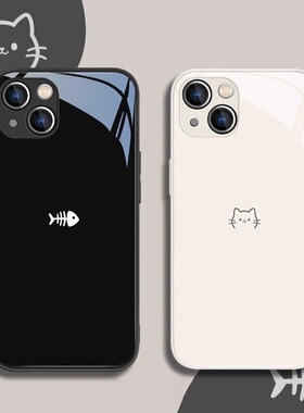 简约猫咪鱼骨适用OPPOreno12手机壳reno11/10新款a97/a93s/a58玻璃A3活力版1加ACE3v全包A1/A2x全包findx6pro