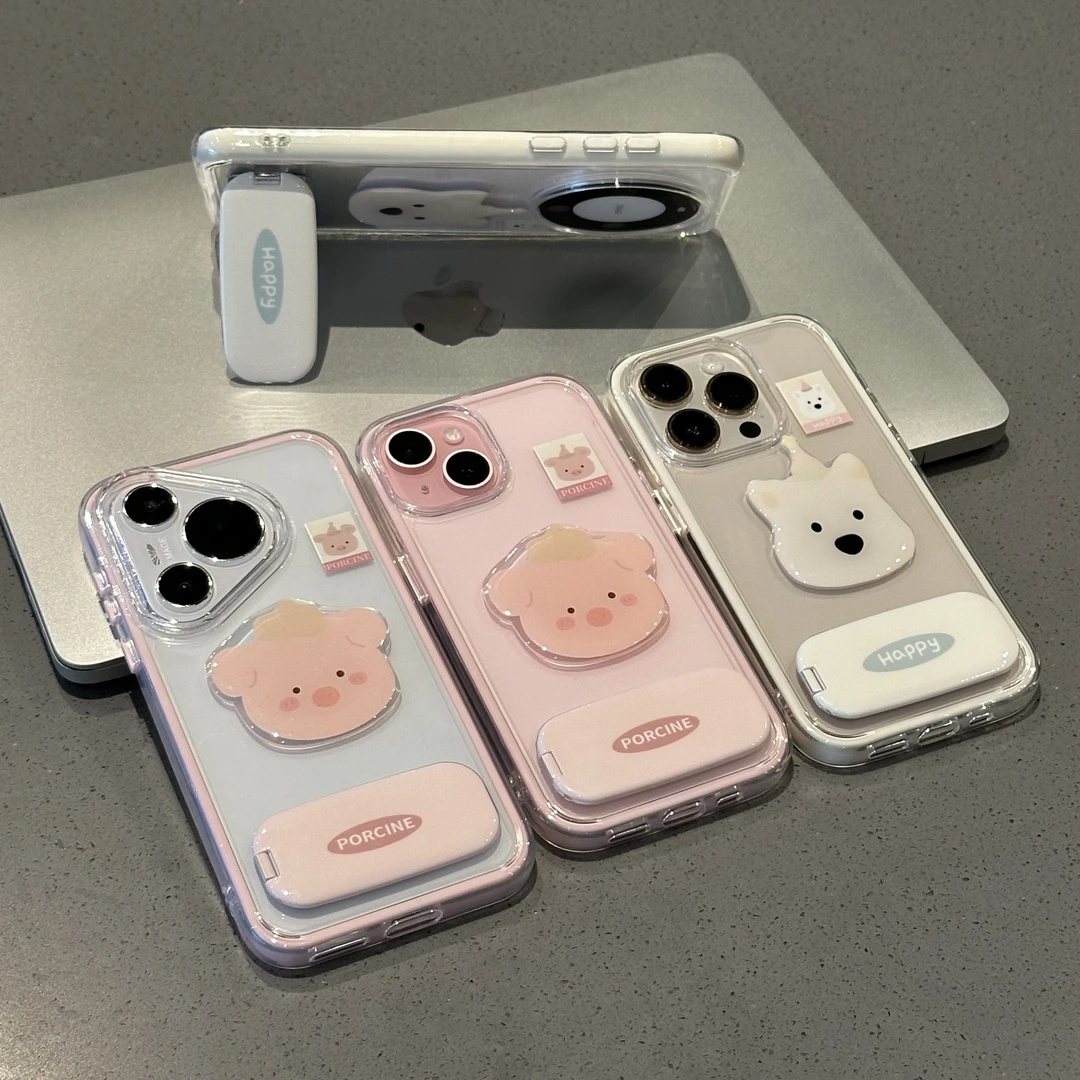 粉猪西高地支架适用苹果16promax手机壳iPhone15/14/13新款vivos30华为mate70透明pura80情侣reno14小米15pro