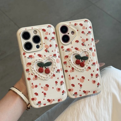 樱桃爱心贴件适用苹果17手机壳