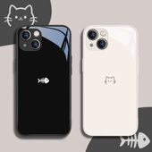 x90 s17玻璃y200 x80 简约猫咪鱼骨适用vivos19手机壳x100s新款 x70新款 s18 y100i卡通y78 y37情侣iQOOneo9pro