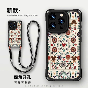 国风米奇适用苹果16promax手机壳华为nova13创意vivox200情侣OPPOreno12斜挎pura70女红米note14pro 荣耀x60i