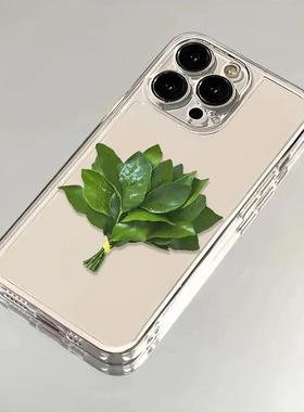 柚子叶适用苹果17promax手机壳iPhone16/15新款vivos30透明OPPOA6简约华为nova14情侣pura80女红米note15pro+