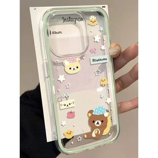 星星睡帽轻松熊适用苹果17手机壳iPhone16promax新款 vivos30华为pura80透明OPPOreno14卡通荣耀x70i小米15pro