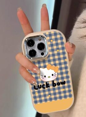 格纹凯蒂猫适用OPPPOreno12手机壳k9s新款reno11卡通A97/a1s防摔a1活力版findx7闺蜜女a93s超火a58x防摔a2pro