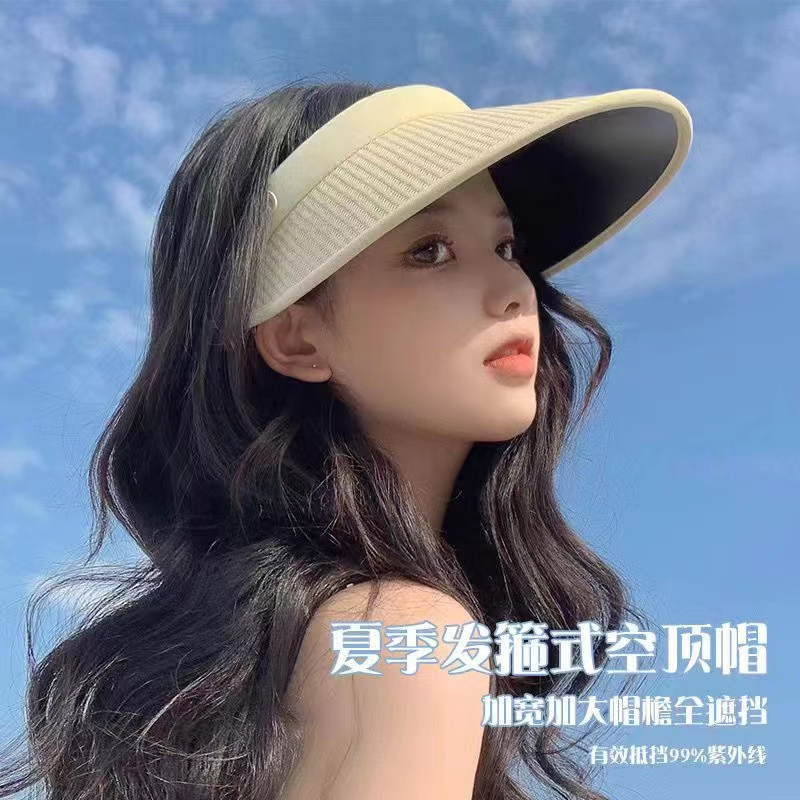 夏季网红同款时尚空顶帽防紫外线遮阳黑胶草帽大檐防晒帽女潮 收纳整理 帽子收纳架 原图主图