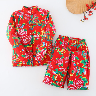 年轻人洋气花棉袄女冬季新款女士中国风东北大花男款年会演出服装