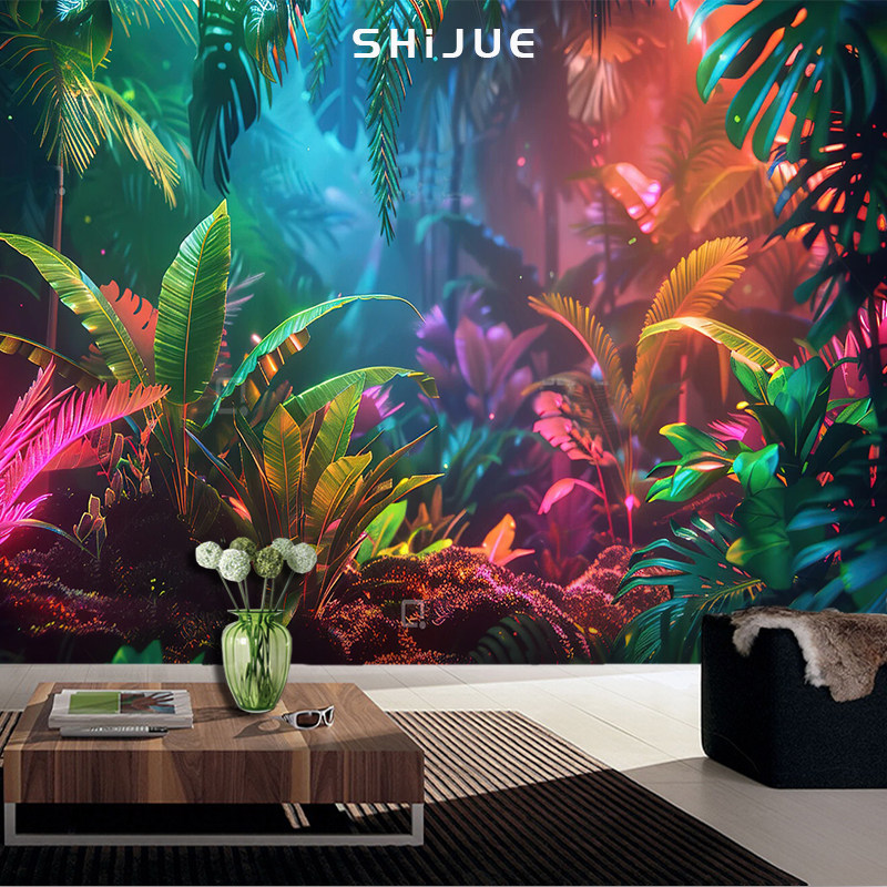 东南亚手绘热带雨林动物森林艺术壁纸客厅电视背景墙纸壁画墙布,家装主材,定制壁画,淘宝优惠券,粉丝福利购,淘宝优惠卷